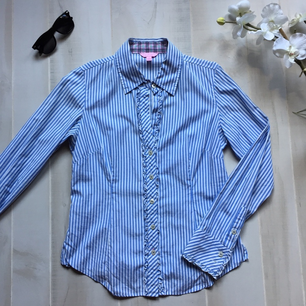 Lilly Pulitzer Pinstripe Ruffle Shirt